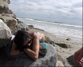 At the Beach on Labor Day Weekend. Pacific Ocean. Viva Athena in a Bikini